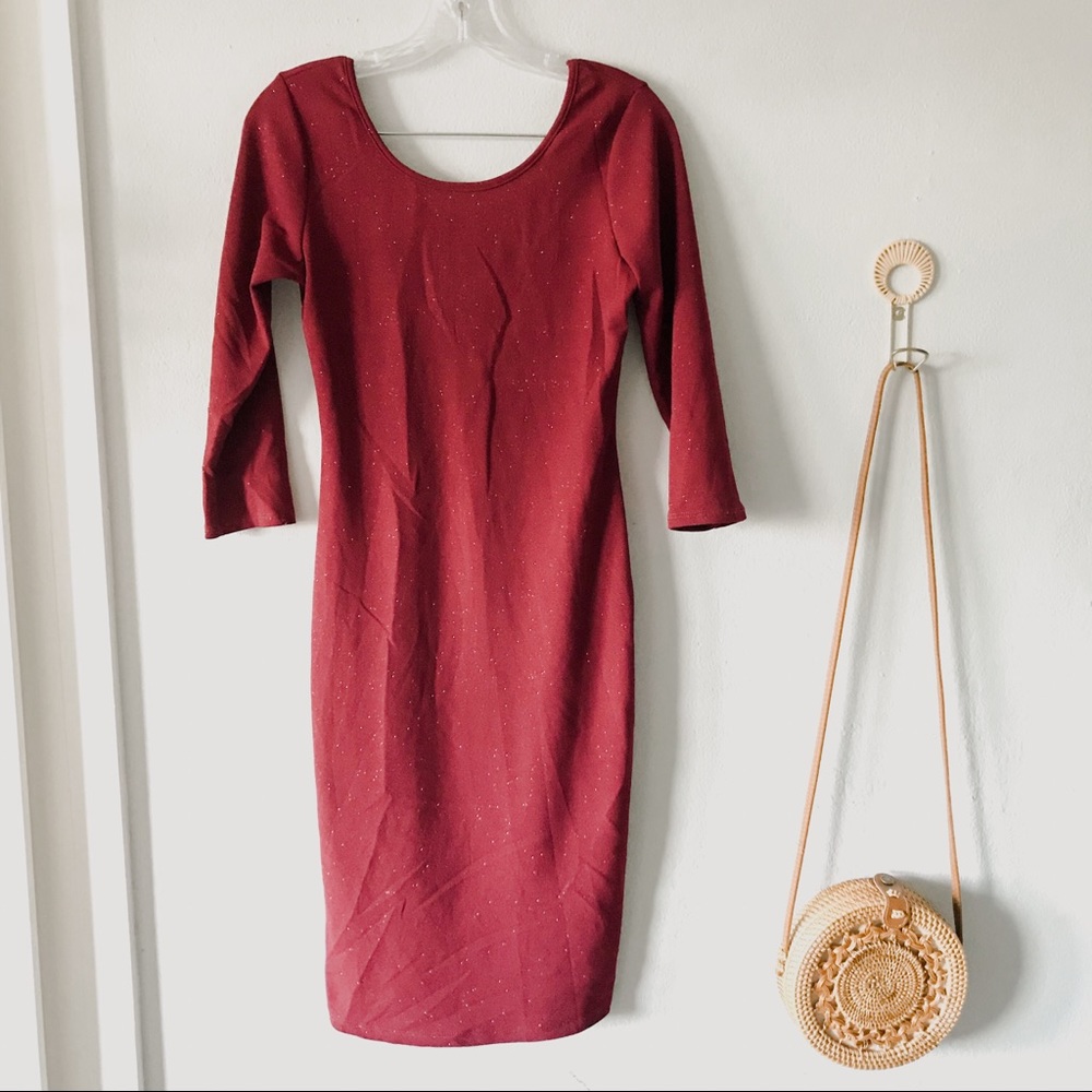 Sexy Fitted Red Shimmer Dress